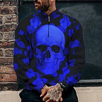 Men's Unisex Sweatshirt Pullover Graphic Prints Skull Quarter Zip Print Casual Daily Sports 3D Print Casual Designer Hoodies Sweatshirts  Blue miniinthebox - thumbnail