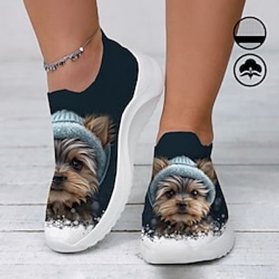 Women's Shoes Yorkshire Terrier Puppy 3D Graphic Print Comfortable and Breathable Slip-On Flyknit Sneakers Lightinthebox