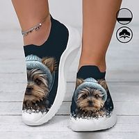 Women's Shoes Yorkshire Terrier Puppy 3D Graphic Print Comfortable and Breathable Slip-On Flyknit Sneakers Lightinthebox - thumbnail