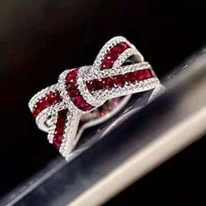 Valentine's Day Exquisite Ring Silver Plated Cute Bow Knot Design Paved Shining Zircon Perfect Birthday Gift For Female Match Daily Outfits Lightinthebox