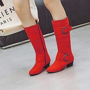 Women's Boots Plus Size Riding Boots Outdoor Daily Mid Calf Boots Buckle Block Heel Chunky Heel Pointed Toe Vintage Minimalism Industrial Style Faux Suede Zipper Black Red Blue miniinthebox