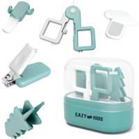 Eazy Kids 6 In 1 Baby Nail Care Set With Nail Clipper -Scissor -Nail Filers -Ear Cleaning Spoon And Tweezer - Manicure And Pedicure Kit For Newborns -Infants -Children -Green EZ_NCS_GR