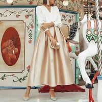 Two Piece Cocktail Dresses Color Block Dress Wedding Party Wear Tea Length Long Sleeve V Neck Satin with Pleats 2023 Lightinthebox
