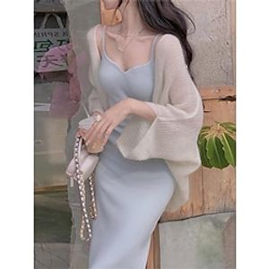 Women's Cardigan Sweater Jumper Ribbed Knit Braided Solid Color V Neck Stylish Casual Daily Holiday Summer Spring White Pink One-Size Lightinthebox