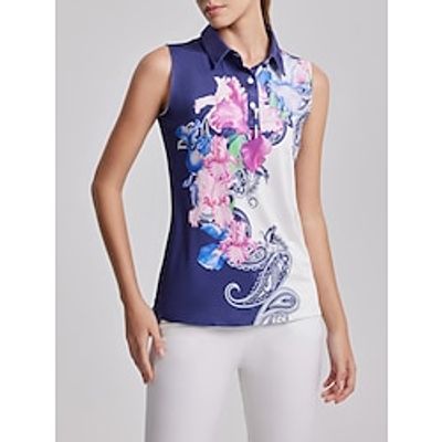 Women's Golf Polo Shirt Purple Sleeveless Sun Protection Top Floral Ladies Golf Attire Clothes Outfits Wear Apparel Lightinthebox