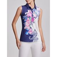 Women's Golf Polo Shirt Purple Sleeveless Sun Protection Top Floral Ladies Golf Attire Clothes Outfits Wear Apparel Lightinthebox - thumbnail