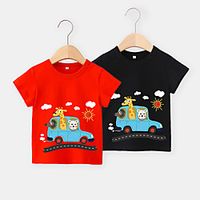 summer cartoon print children's clothing women's trendy sports children's tops korean round neck short-sleeved cotton girls t-shirts Lightinthebox - thumbnail