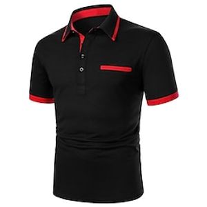 Men's Polo Shirt Button Up Polos Casual Holiday Lapel Short Sleeve Fashion Basic Color Block Patchwork Pocket Summer Regular Fit Black Navy Blue Polo Shirt Lightinthebox