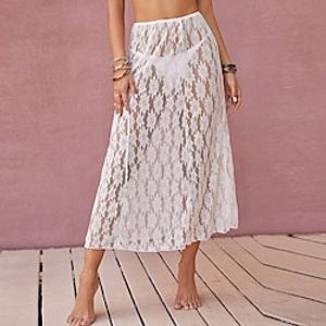 Women's Swimwear Long Skirt Midi Polyester White Skirts Lace See Through Beach Wear Swimsuit Bottoms Summer Vacation Beach S M L miniinthebox