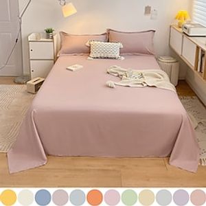 Washed Cotton Flat Bed Sheet Solid Bed Cover Single Double Queen King Size Bedsheet Soft Galling Bedspread miniinthebox
