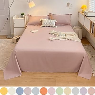 Washed Cotton Flat Bed Sheet Solid Bed Cover Single Double Queen King Size Bedsheet Soft Galling Bedspread miniinthebox