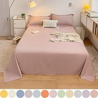 Washed Cotton Flat Bed Sheet Solid Bed Cover Single Double Queen King Size Bedsheet Soft Galling Bedspread miniinthebox - thumbnail