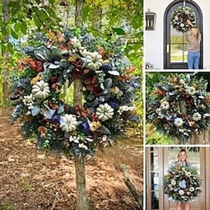 White Pumpkins Ranunculus Wreath, for Front Door Realistic Garland Fall Festival Decor Hydrangea Wreaths Wedding Bouquets Lightinthebox