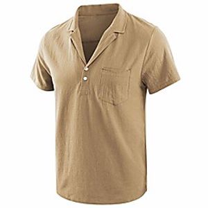 moomphya men's slim fit notch collar deep v-neck pocket henley causal t shirt (khaki, medium) Lightinthebox