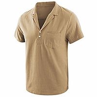 moomphya men's slim fit notch collar deep v-neck pocket henley causal t shirt (khaki, medium) Lightinthebox - thumbnail