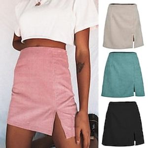 Women's Skirt Mini Corduroy Hermosa Pink Black Blue Beige Skirts Split Fashion Street Casual Daily S M L miniinthebox