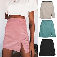 Women's Skirt Mini Corduroy Hermosa Pink Black Blue Beige Skirts Split Fashion Street Casual Daily S M L miniinthebox - thumbnail