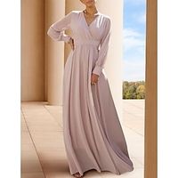 A-Line Mother of the Bride Dress Formal Wedding Guest Elegant Scoop Neck V Neck Floor Length Chiffon Long Sleeve with Pleats 2023 Lightinthebox - thumbnail