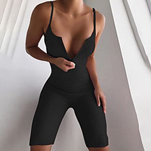 Women's Zipper Front Athleisure Plunging Blushing Pink Gray Khaki Romper Solid Colored Zipper miniinthebox