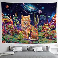 Blacklight Tapestry UV Reactive Glow in the Dark Galaxy Cat Trippy Misty Mushrooms Nature Landscape Hanging Tapestry Wall Art Mural for Living Room Bedroom Lightinthebox