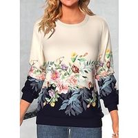 Women's Sweatshirt Pullover Vintage Basic Khaki Floral Casual Round Neck Long Sleeve Top Micro-elastic Fall  Winter Lightinthebox - thumbnail