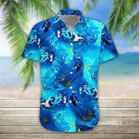 Men's Shirt Summer Hawaiian Shirt Graphic Prints Underwater World Turndown Blue Street Casual Short Sleeves Button-Down Print Clothing Apparel Tropical Fashion Streetwear Hawaiian miniinthebox - thumbnail