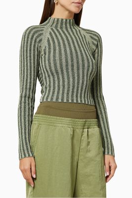 Natural Stripe Ribbed Twist Crop Top Natural Stripe Ribbed Twist Crop Top