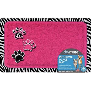 Drymate Pet Bowl Placemat Furtitude Pink Fur / Zebra Print Border 12 x 20 inch