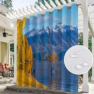 Outdoor Curtains for Patio Waterproof, Grommet Top Curtains with Snow Mountain Pattern for PergolaGazeboPorchCabanaDeckPool, 1 Panel Lightinthebox