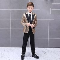 Wedding Three-piece Suit (Coat Shirt Pants) Kids Boys Ring Bearer Suits Long Sleeve Cotton Blend Sparkle  Shine 3-17 Years Lightinthebox - thumbnail