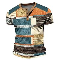 Color Block Daily Retro Vintage Classic Men's 3D Print Henley Shirt Waffle T Shirt Sports Outdoor Casual Holiday T shirt Blue Brown Green Short Sleeve Henley Shirt Spring  Summer Clothing Apparel S Lightinthebox