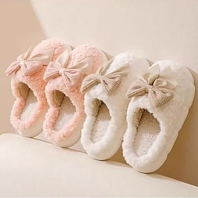 Plush Cute Bow Slippers for Women – Furry Comfy Indoor Outdoor Non-Slip House Slippers, Winter Slippers Christmas Gift Xmas Gift Lightinthebox