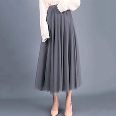 Women's A Line Swing Maxi Polyester Organza Camel Black White Pink Skirts Fall  Winter Layered Tulle Elegant Casual Street Daily One-Size Lightinthebox
