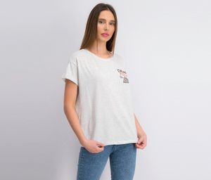 Womens Italian Pizza Embroidered TShirt  Grey