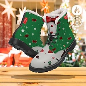 Men's Boots Xmas Christmas Ugly Christmas Dress 3D Graphic Print Warm and Windproof Velvet Lace Up Booties miniinthebox