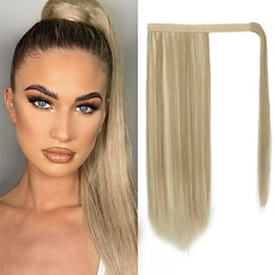 18'' Straight Ponytail Extension Long Straight Wrap Around Synthetic Clip in Ponytail Hair Extensions Hairpieces for Women Girls Daily Party Halloween- Light Ash Blonde Mixed Lightinthebox