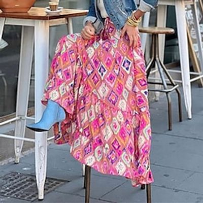 Women's Skirt Swing Long Skirt Maxi Polyester Pink Blue Skirts Summer Print Ruffle Fashion Casual Boho Daily Holiday S M L Lightinthebox