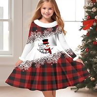 Christmas Girls' 3D Plaid Snowflake Dress Long Sleeve 3D Print Fall Winter Sports  Outdoor Daily Holiday Cute Casual Beautiful Kids 3-12 Years Casual Dress Swing Dress A Line Dress Above Knee miniinthebox - thumbnail