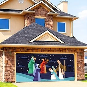 Christmas Nativity Scene Jesus Outdoor Garage Door Cover Xmas Door Banner Large Door Mural Christmas Backdrop Decoration for Holiday Home Wall Decorations miniinthebox