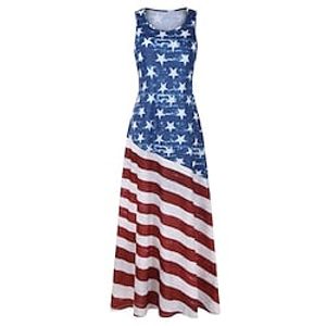 Women's Shift Dress Maxi long Dress Blue Sleeveless Flag Print Spring Summer Round Neck Personalized Casual 2022 S M L XL XXL Lightinthebox
