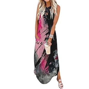 Women's Long Dress Maxi Dress Casual Dress Summer Dress Print Dress Tie Dye Basic Casual Outdoor Daily Holiday Hole Print Sleeveless V Neck Dress Regular Fit Black Pink Dark Pink Summer Spring S M L Lightinthebox