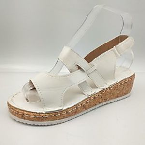 Women's Sandals Wedge Sandals Chunky Heel Round Toe PU Color Block White Black Dark Blue miniinthebox