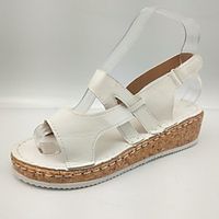 Women's Sandals Wedge Sandals Chunky Heel Round Toe PU Color Block White Black Dark Blue miniinthebox - thumbnail