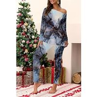 Women's Plus Size Pajamas Sets Nighty Gradient Fashion Comfort Soft Home Daily Bed Cotton Spandex Jersey Breathable Long Sleeve T shirt Tee Pant Elastic Waist Fall Spring Green Blue Lightinthebox - thumbnail