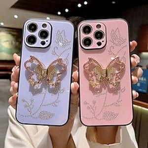 Phone Case For ipad Back Cover iPhone 14 13 12 11 Plus Pro Max Bumper Frame Rhinestone Kickstand Butterfly Flower TPU PC Lightinthebox