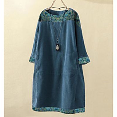 Women's Plus Size Dress A Line Dress Knee Length Dress Long Sleeve Spring Summer XL 2XL 3XL 4XL 5XL  Corduroy Lightinthebox