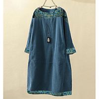 Women's Plus Size Dress A Line Dress Knee Length Dress Long Sleeve Spring Summer XL 2XL 3XL 4XL 5XL  Corduroy Lightinthebox - thumbnail