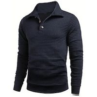 Men's Polo Shirt Waffle Polo Shirt Casual Sports Lapel Long Sleeve Fashion Basic Plain Button Knitted Spring   Fall Regular Fit Black Army Green Navy Blue Polo Shirt Lightinthebox - thumbnail