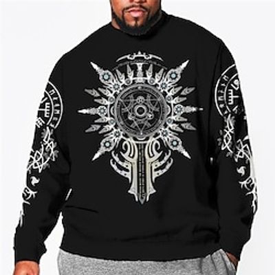 Men's Plus Size Pullover Sweatshirt Big and Tall Graphic Crew Neck Long Sleeve Spring   Fall Basic Fashion Streetwear Comfortable Casual Sports Tops Lightinthebox