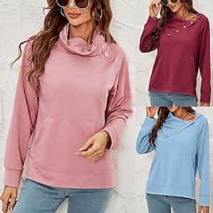 Women's Hoodie Button Solid  Plain Color Basic High Neck Standard Winter Wine Red Blue Pink Lightinthebox